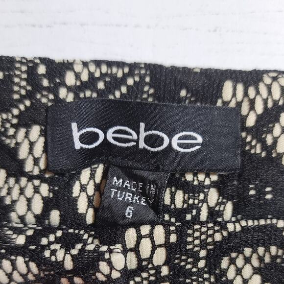 Bebe Women's Shorts Size 6 Black And Cream Lace Embroidered Mini Short Classy - Picture 4 of 5